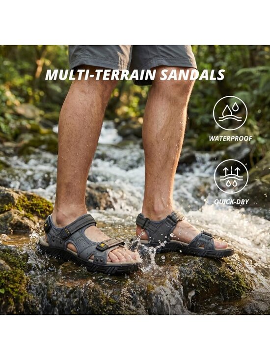 Men\'s Grey Comfort Leather Waterproof Athletic Arch Support Hiking Sandal Shoes main image 6